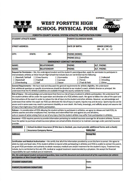 parkland high school impact test|parkland high school physical form.